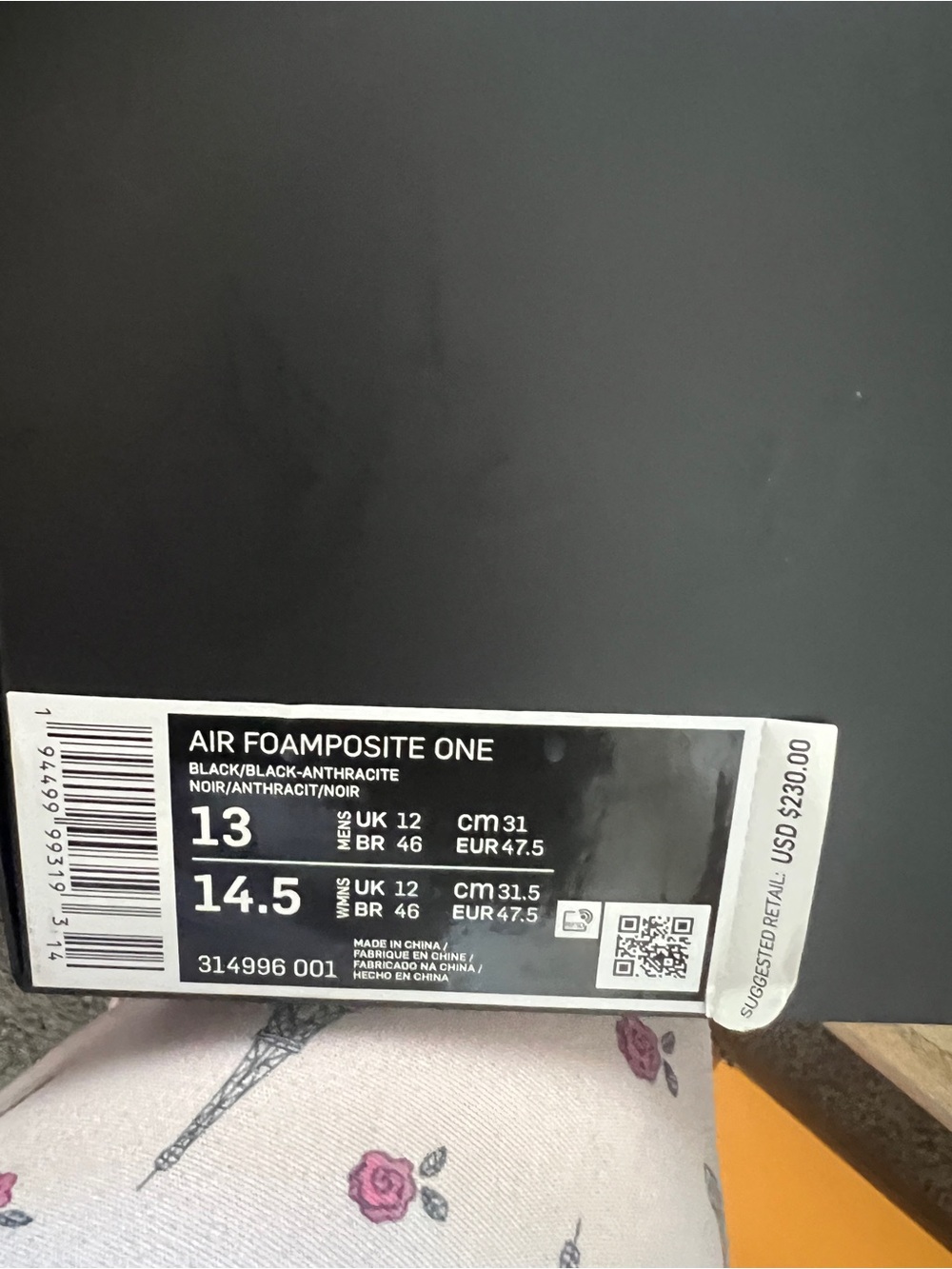 Nike Air Foamposite One - Black/Anthracite Box Label